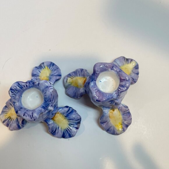 Vintage Ceramic Iris Flower Candle Holders Hand-Painted Purple & Yellow Floral D - Picture 5 of 11